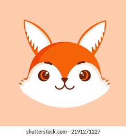 Cute fox portrait. Cartoon vector illustration of red fox face. Design for baby clothes, cards, poster, textile, print, patterns and more.