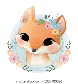 Cute Fox Portrait in Wreath