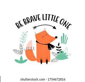 Cute fox print design with slogan. Vector illustration design for fashion fabrics, textile graphics, prints.	