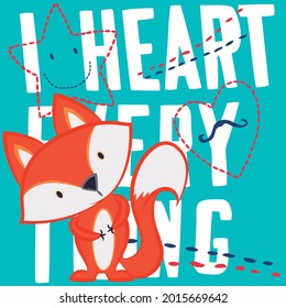 cute fox print and text with blue background
