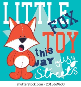 cute fox print text little toy fox and blue background