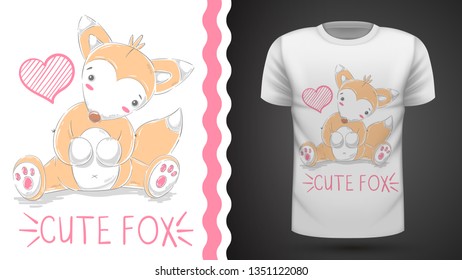 Cute fox for print t-shirt. Hand draw