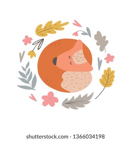 Cute fox print. Vector illustration