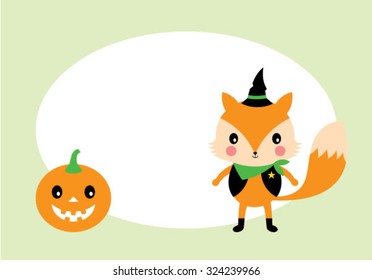 cute fox and pumpkin lantern halloween tag