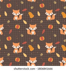 Cute fox and pumpkin seamless pattern. 