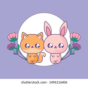 cute fox with rabbit baby animals kawaii