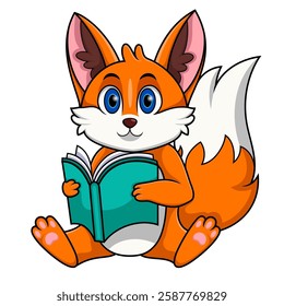 Cute fox reading a book