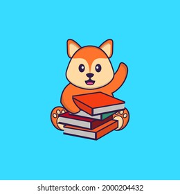 Cute fox reading a book. Animal cartoon concept isolated. Can used for t-shirt, greeting card, invitation card or mascot.