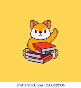 Fauler Fuchs las ein Buch. Konzept der Tierkarikatur einzeln. Kann für T-Shirt, Grußkarte, Einladungskarte oder Maskottchen verwendet werden.