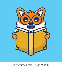 Cute fox reading book cartoon vector illustration isolated