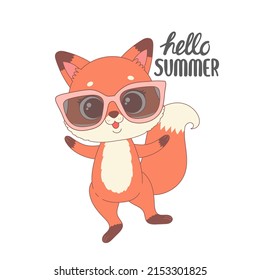 Cute fox ready for summer, hello summer cartoon vector illustration