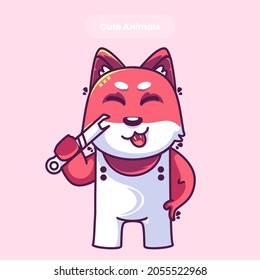 Cute fox red cartoon vector icon illustration