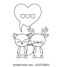cute fox with reindeer and speech bubble vector illustration design