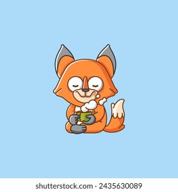 Cute fox relax with a cup of coffee cartoon animal character mascot icon flat style illustration concept set