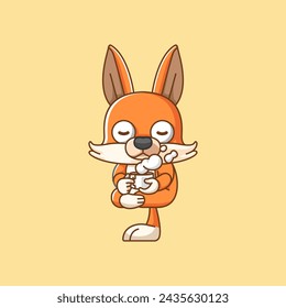 Cute fox relax with a cup of coffee cartoon animal character mascot icon flat style illustration concept set