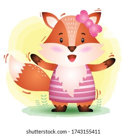 cute fox with ribbon in the children's style. cute cartoon fox with ribbon vector illustration