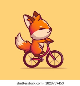 Cute Fox Riding Bike Cartoon Vector Icon Illustration. Animal Sport Icon Concept Isolated Premium Vector. Flat Cartoon Style