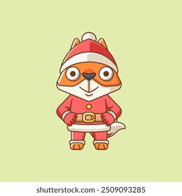 Cute fox santa claus animal kawaii chibi character mascot illustration outline style design set