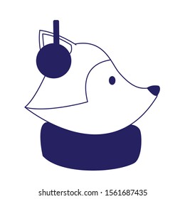 cute fox with scarf and Earmuffs over white background, vector illustration