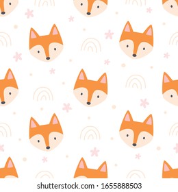 Cute fox seamless background repeating pattern, wallpaper background, cute seamless pattern background