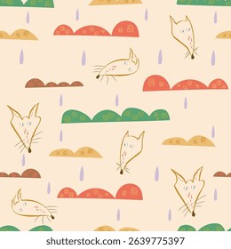 Cute fox seamless background. Textile design.  Forest and foxes. Vector
