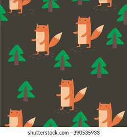 Cute fox seamless pattern