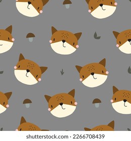 Cute fox seamless pattern in boho style, vector illustration for nursery and textile decoration