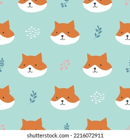 Cute Fox Seamless pattern. Cartoon Animals in forest background. Vector illustration.