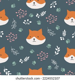 Patrón de Fox sin soldadura. Caricatura Animales en el fondo del bosque. Ilustración vectorial.