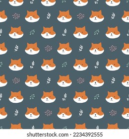 Cute Fox Seamless pattern. Cartoon Animals in forest background. Vector illustration.