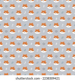 Cute Fox Seamless pattern. Cartoon Animals in forest background. Vector illustration.