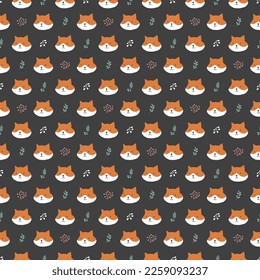 Cute Fox Seamless pattern. Cartoon Animals in forest background. Vector illustration.