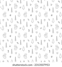 Cute Fox Seamless pattern. Cartoon Animals in forest background. Vector illustration.