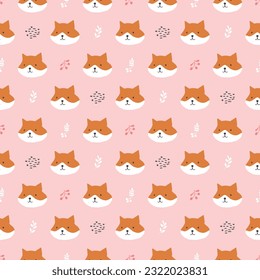 Cute Fox Seamless pattern. Cartoon Animals in forest background. Vector illustration.