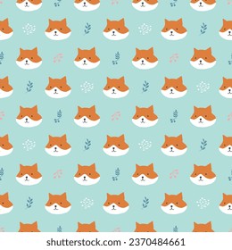 Cute Fox Seamless pattern. Cartoon Animals in forest background. Vector illustration.