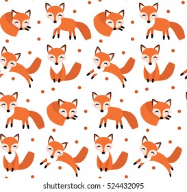 Cute fox seamless pattern. Foxy endless background, texture. Children's backdrop. Vector illustration