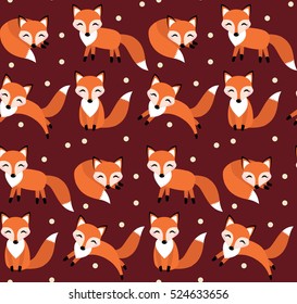 Cute fox seamless pattern. Foxy endless background, texture. Children's backdrop. Vector illustration