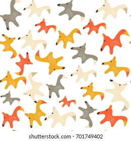 Cute fox seamless pattern. Foxy endless background, texture. Children's backdrop. Vector illustration