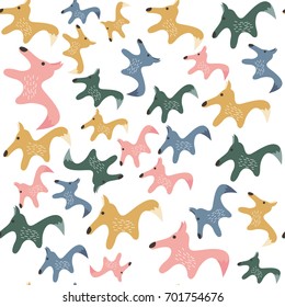 Cute fox seamless pattern. Foxy endless background, texture. Children's backdrop. Vector illustration