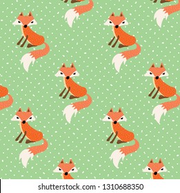 Cute fox seamless pattern, hand drawn.