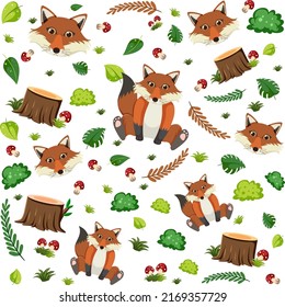 Cute fox seamless pattern illustration