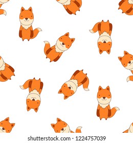Cute fox seamless pattern, vector illustration