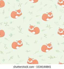Cute Fox seamless pattern, vector illustration
