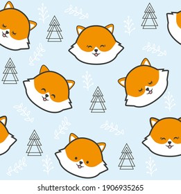 Cute fox seamless pattern vector. 