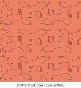 Cute fox seamless pattern. Vector hand drawn cartoon style illustration for children. Colorful print for fabric, wallpaper, textile 