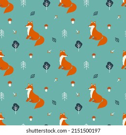 Cute fox seamless pattern. Vector illustration