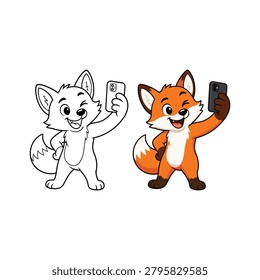 Cute Fox Selfie Cartoon