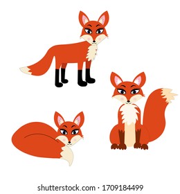 cute fox set cartoon illustration vector 