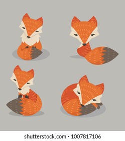 Cute fox set in different poses