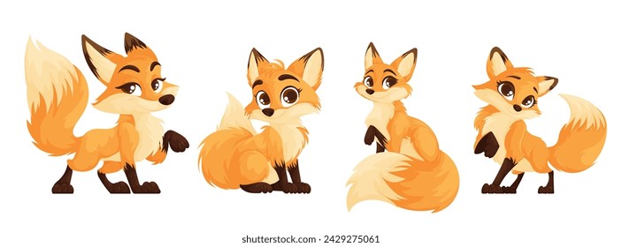 Cute fox set. Funny red fox collection. Animal emotion. Animal character design.